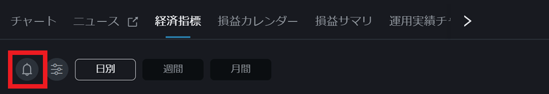 PWT操作ガイド_B4 「アラート」をクリック、「経済指標アラート通知設定」が表示する