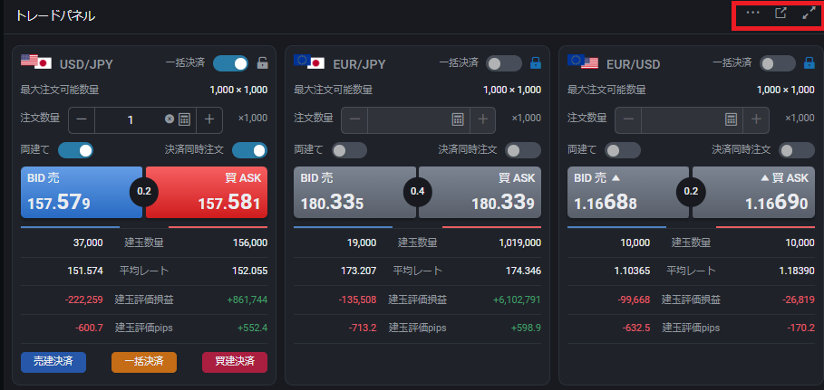 PWT操作ガイド_B6 トレードパネル １クリックでスピード注文が可能