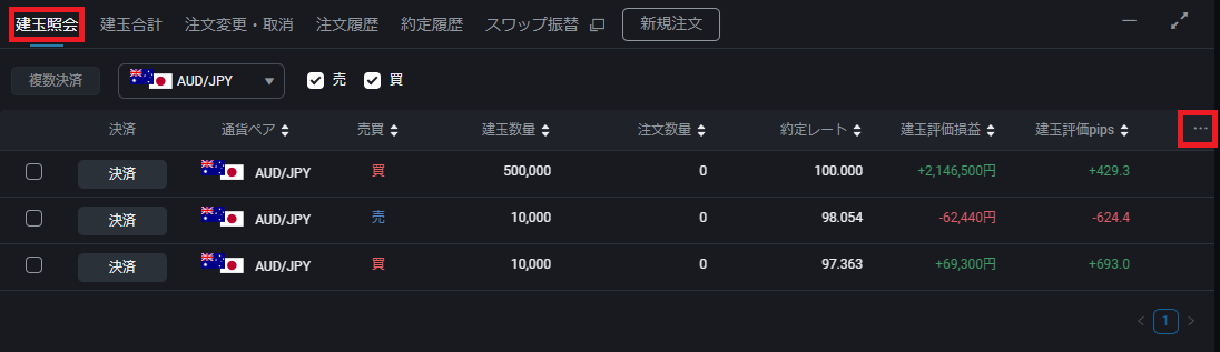 PWT操作ガイド_B7 建玉照会をクリック、保有している建玉を参照できる