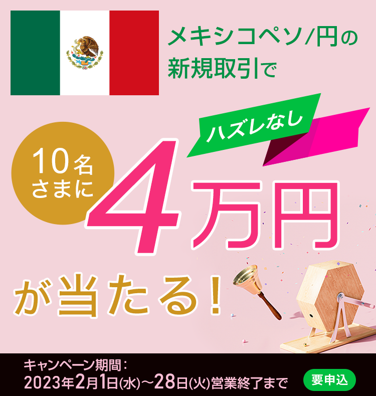 メキシコペソ/円の新規取引で10名さまに４万円が当たる！