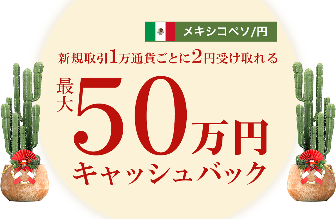 メキシコペソ/円の新規取引で最大500,000円キャッシュバック