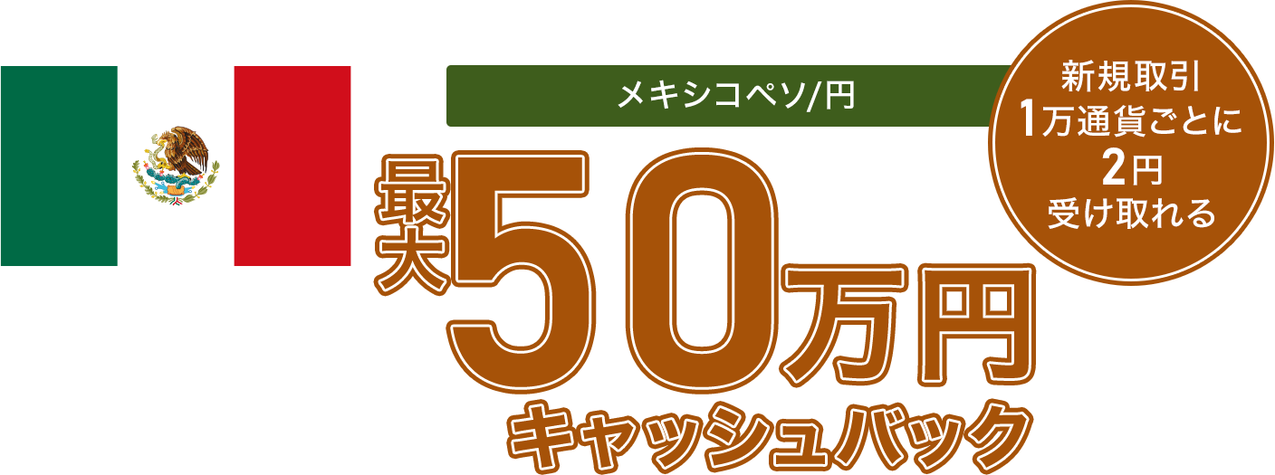 メキシコペソ/円の新規取引で最大500,000円キャッシュバック