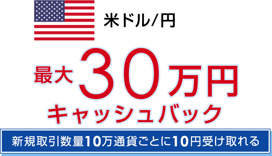 米ドル/円の新規取引数量で最大300,000円キャッシュバック