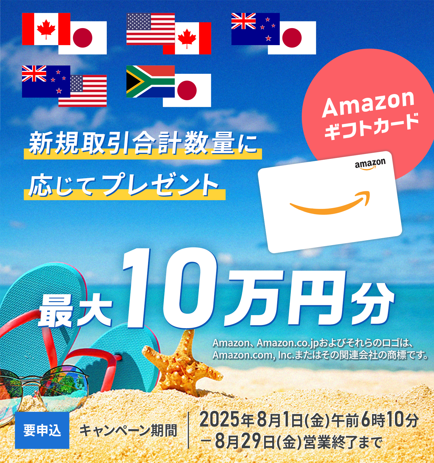 新規取引合計数量に応じてプレゼント！！最大10万円のAmazonギフトカード