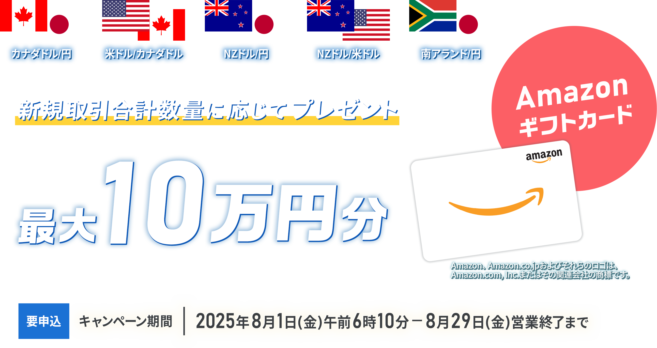 新規取引合計数量に応じてプレゼント！！最大10万円のAmazonギフトカード