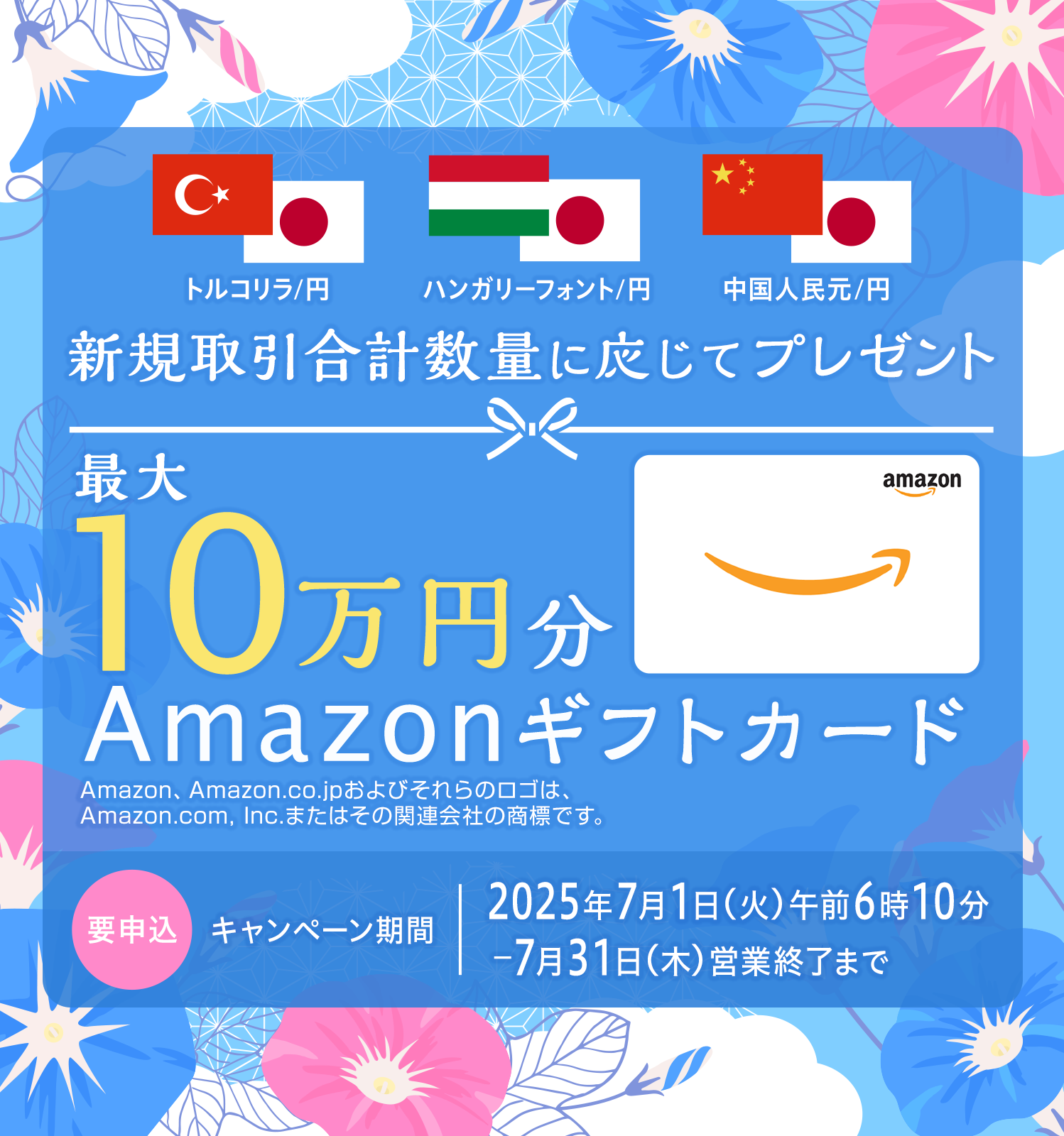 新規取引合計数量に応じてプレゼント！！最大10万円のAmazonギフトカード