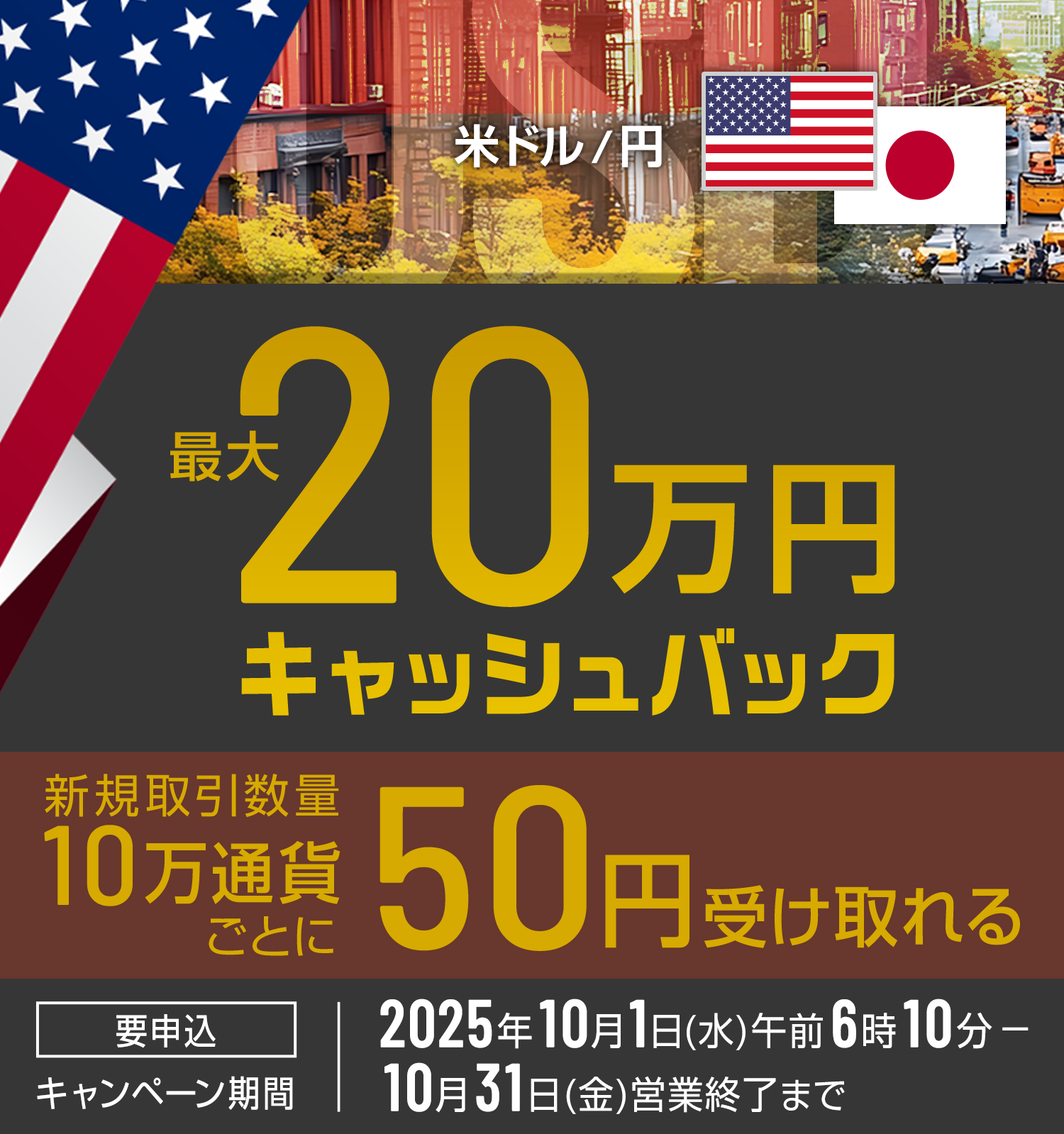 米ドル/円 最大20万円キャッシュバック