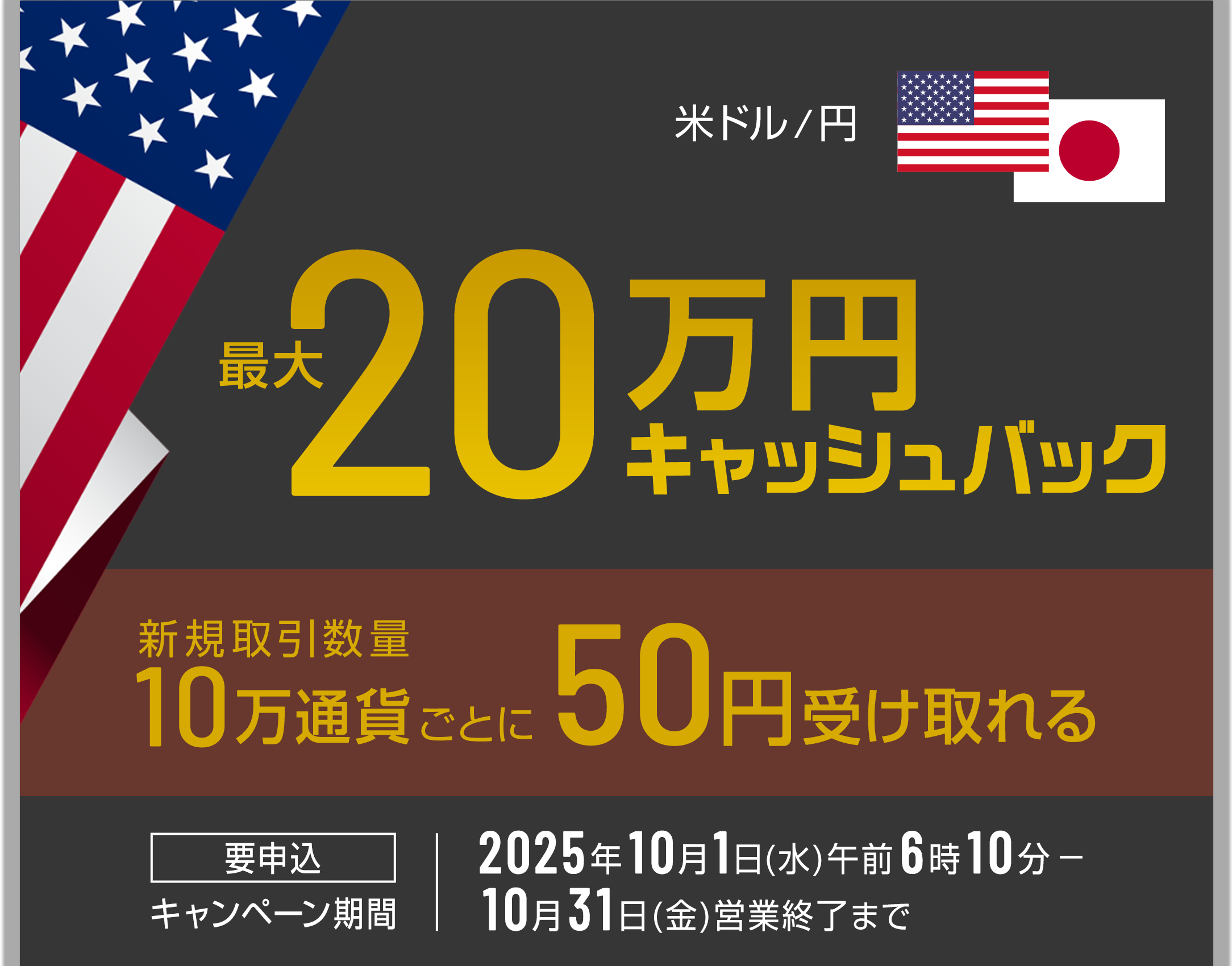 米ドル/円 最大20万円キャッシュバック