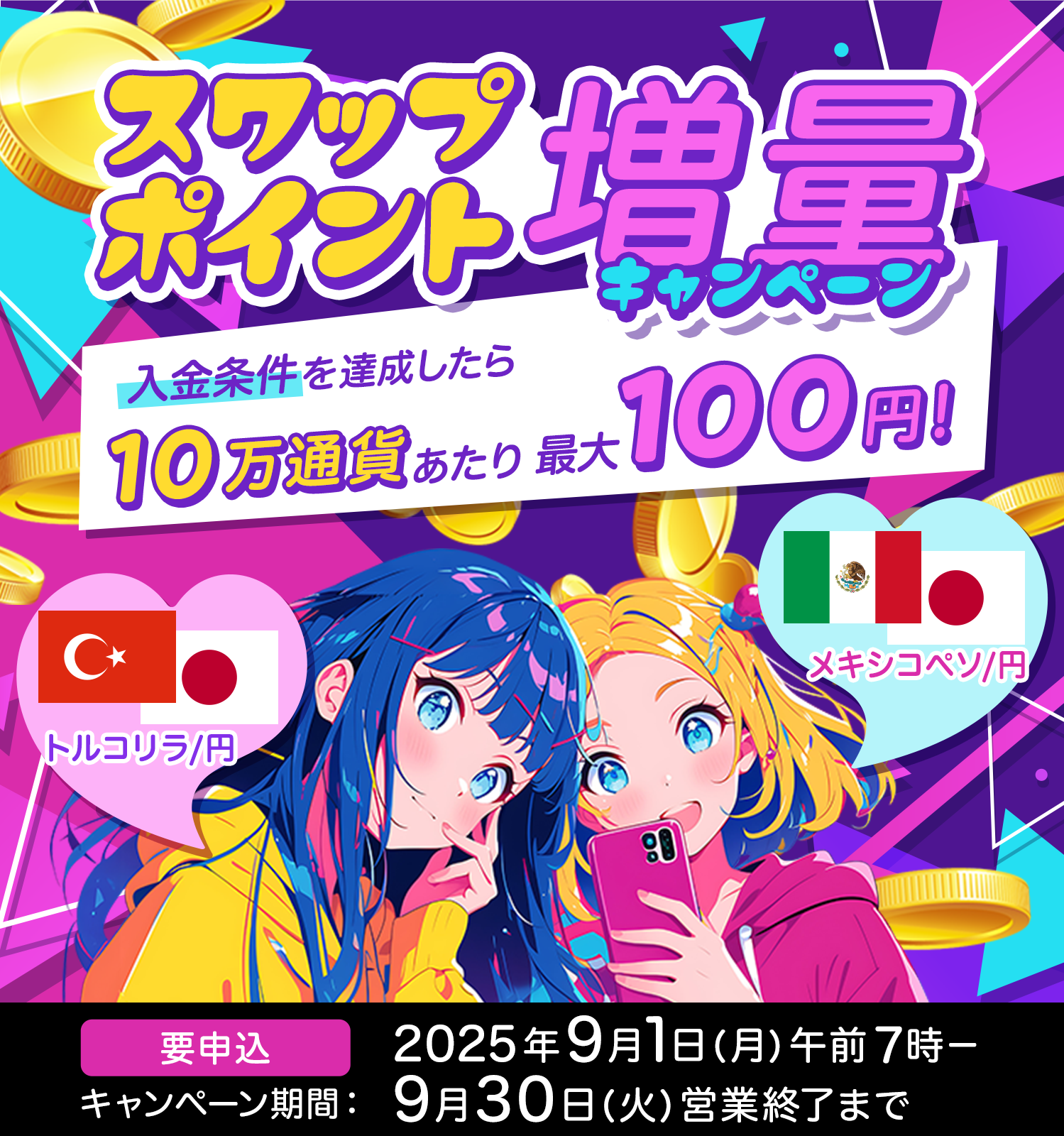 トルコリラ/円、メキシコペソ/円 スワップポイント増量キャンペーン