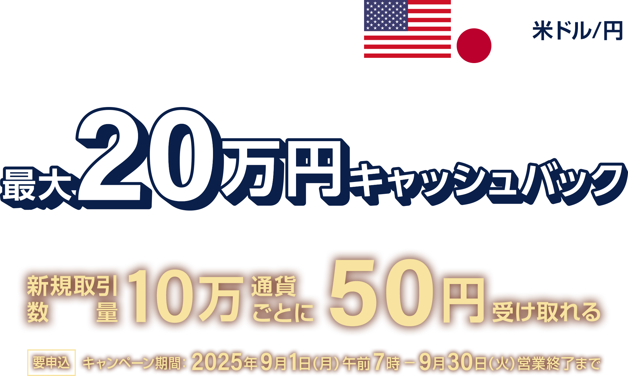米ドル/円 最大20万円キャッシュバック