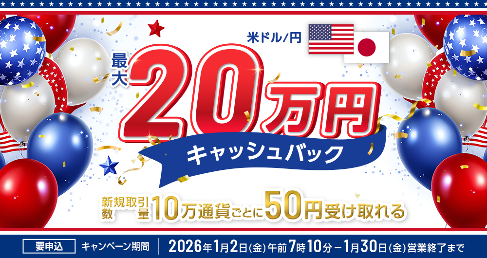 米ドル/円 最大20万円キャッシュバック｜セントラル短資FX