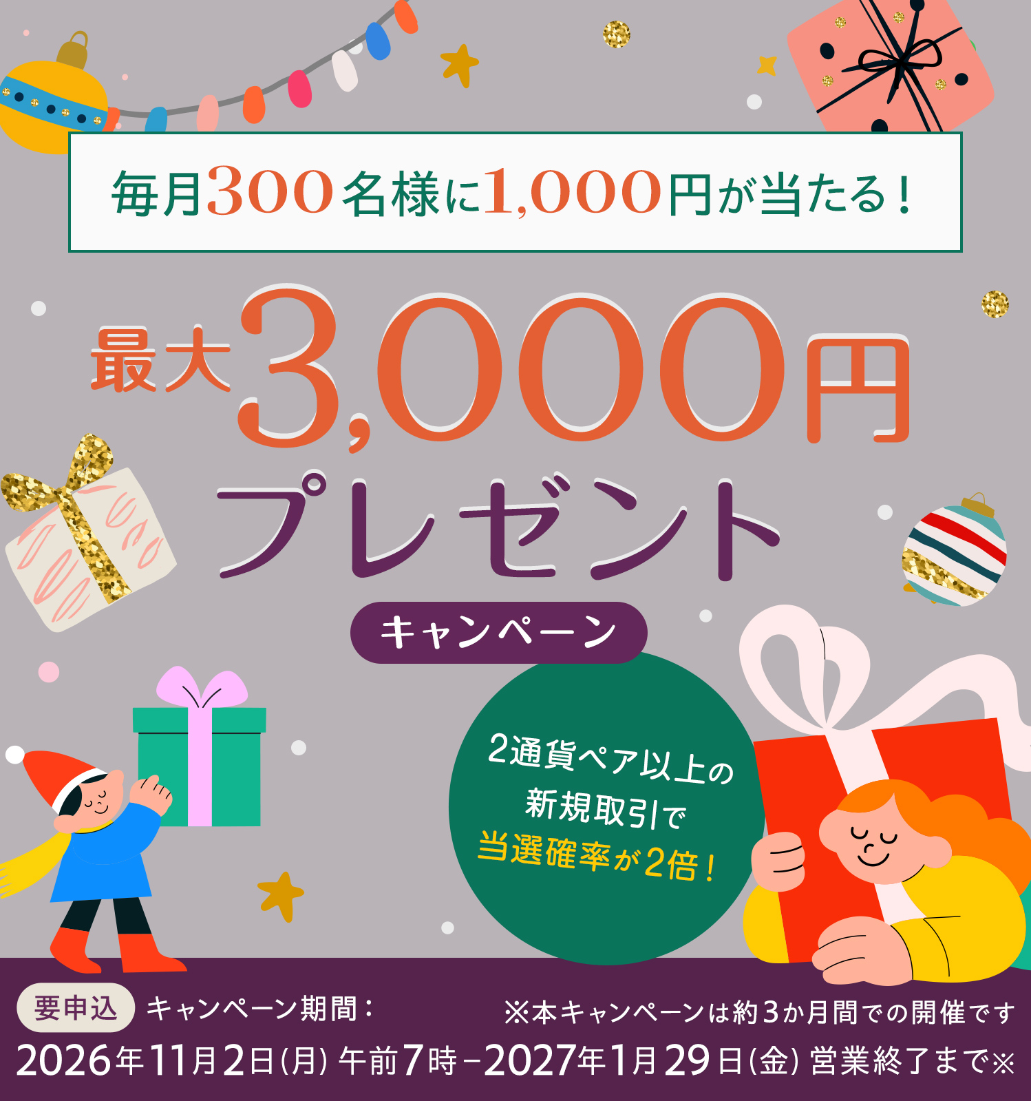 最大3,000円 プレゼントキャンペーン