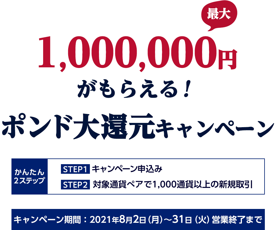 最大1,000,000円がもらえる！ポンド大還元キャンペーン