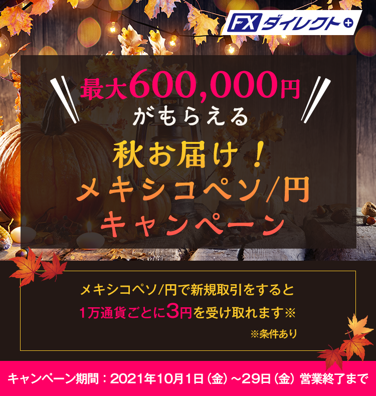 最大600,000円がもらえる 秋お届け！メキシコペソ/円キャンペーン