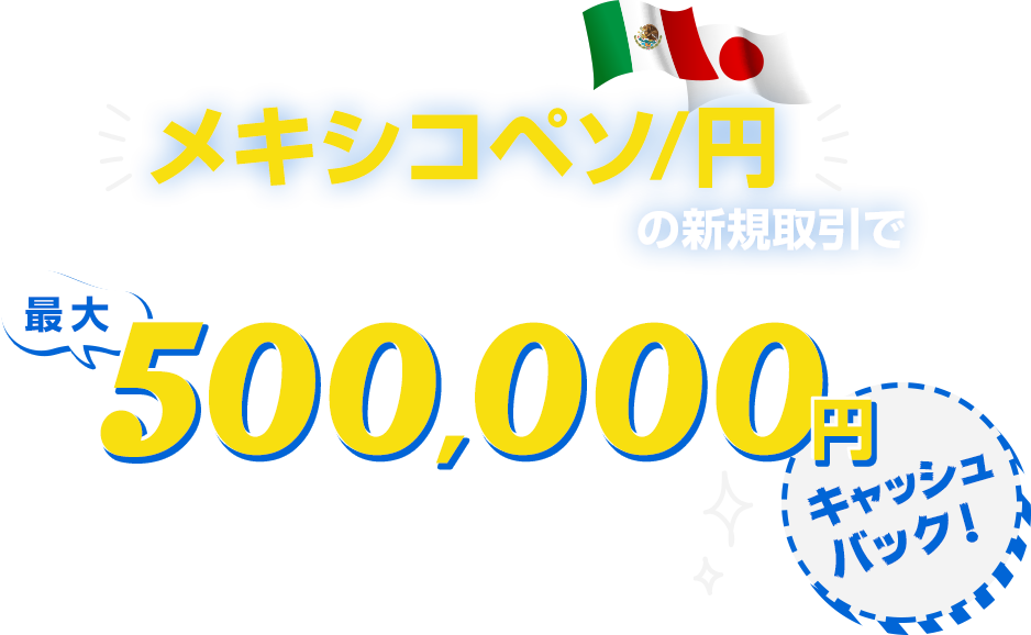 メキシコペソ/円の新規取引で最大500,000円キャッシュバック